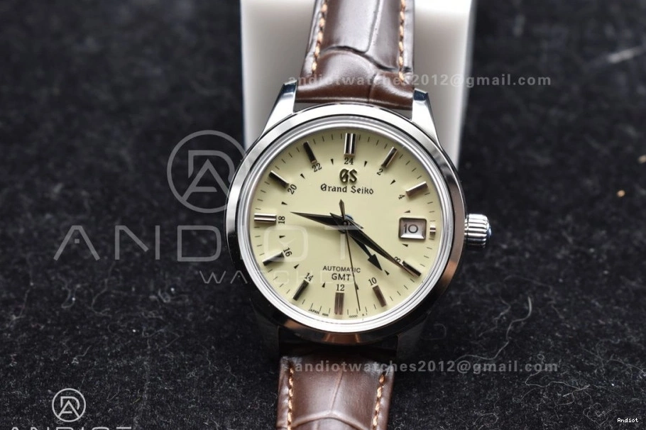Leather GMT Elegance GSF Brown Best Edition Comfortable 886 Strap Dial Seiko SS on 1:1 Grand Cream NH 0812